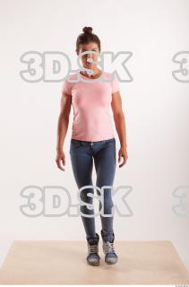 Walking pose blue jeans pink t shirt of Oxana …